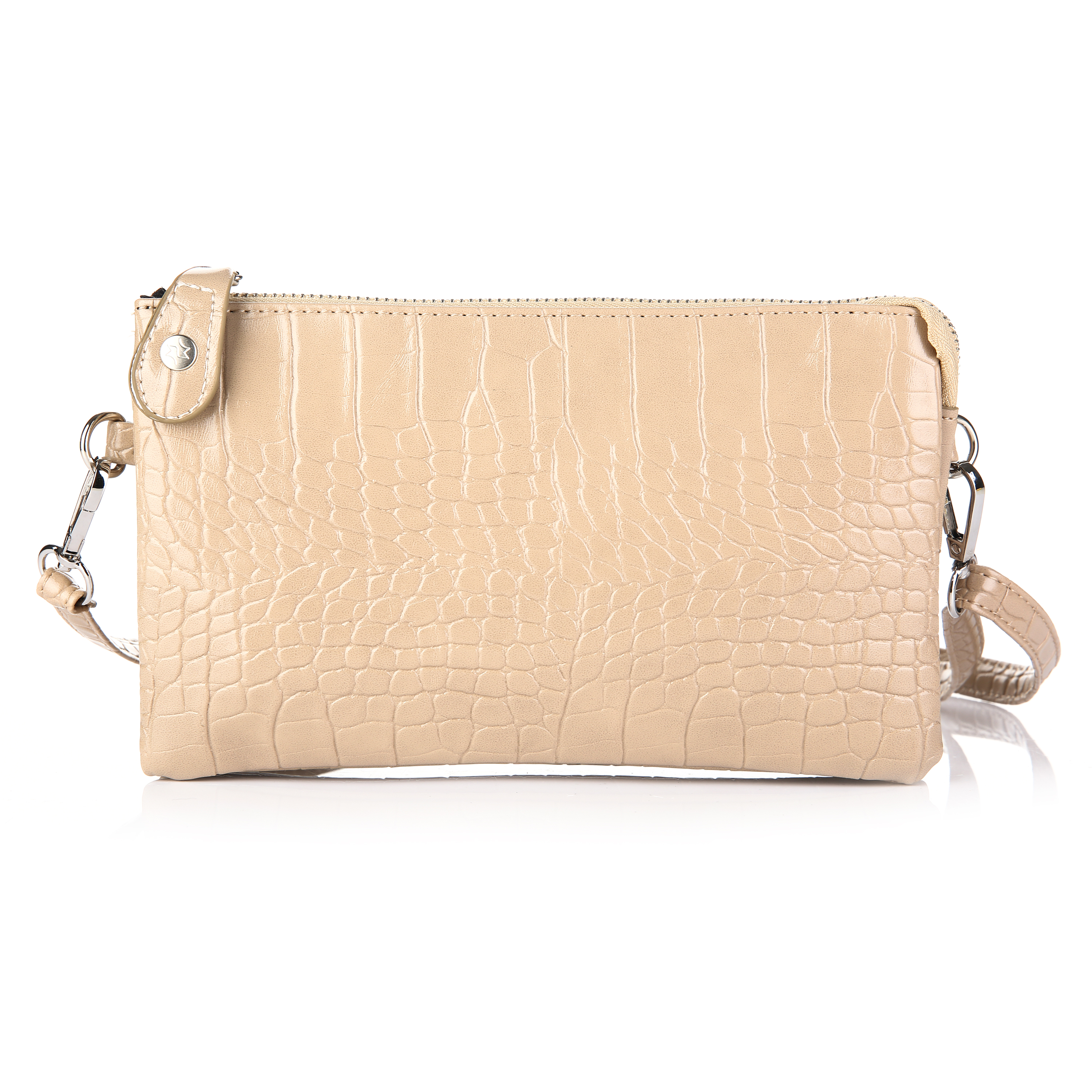 Schoudertas beige met croco print