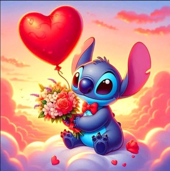 Diamond painting Stitch met balloon 40x40cm