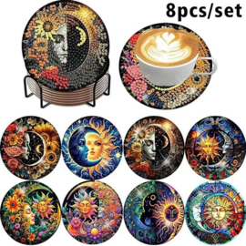 Diamond painting onderzetters zon en maan
