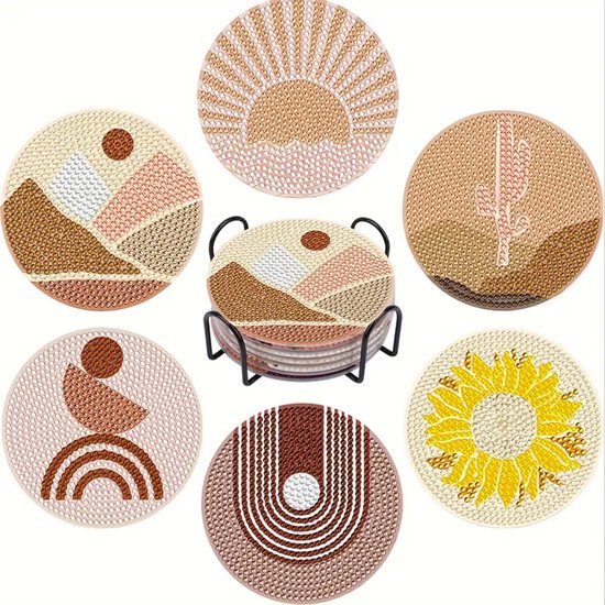 Diamond painting onderzetters zonsondergang beige