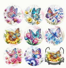 Diamond painting onderzetters vlinders kleurrijk