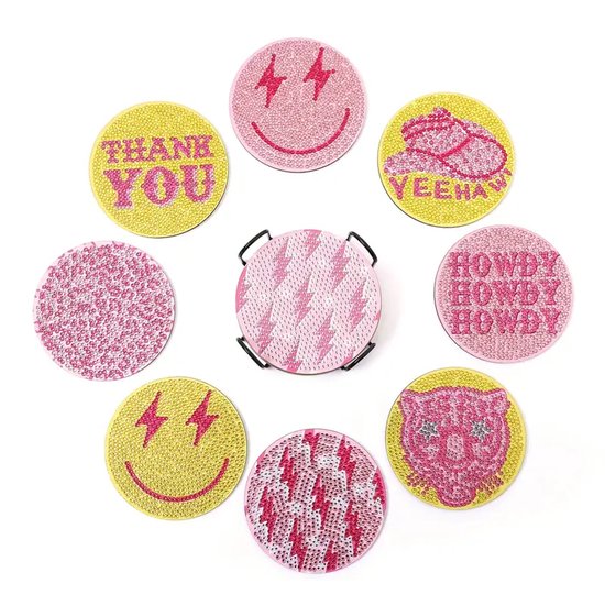 Diamond painting onderzetters smiley