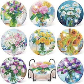 Diamond painting onderzetters bloemen in vaas