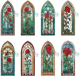 Diamond painting boekenleggers glas in lood met rozen