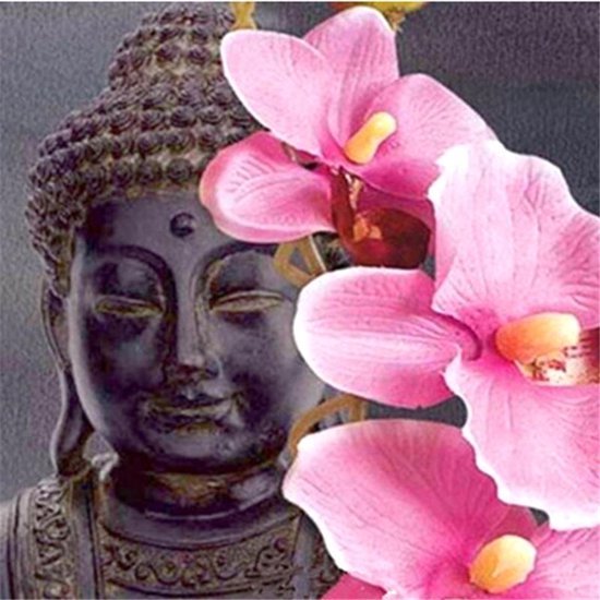 Diamond painting boeddha met orchidee 50x50cm