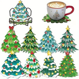 Diamond painting onderzetters kerstbomen