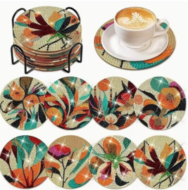 Diamond painting onderzetters kleurrijke planten