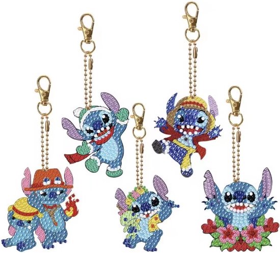 Diamond painting sleutelhanger Stitch 5 stuks