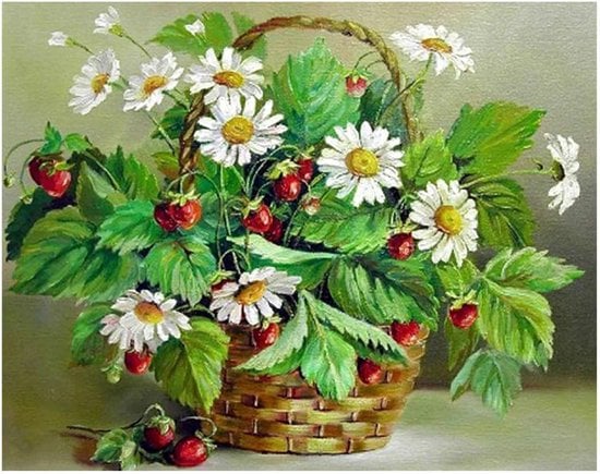 Diamond painting bloemen in mand 60x45cm