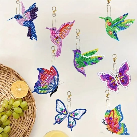 Diamond painting sleutelhanger vogels en vlinders
