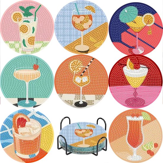 Diamond painting onderzetters kleurrijke cocktails