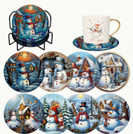 Diamond painting onderzetters sneeuwpoppen