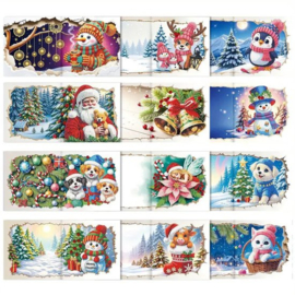 Diamond painting kerstkaarten 12 stuks