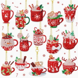 Diamond painting sleutelhanger kerstbekers