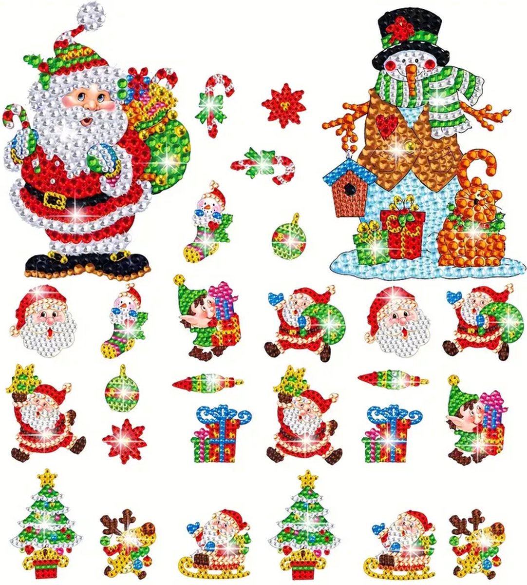Diamond painting stickers kerstman en sneeuwpop
