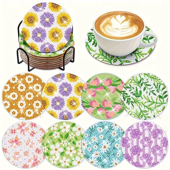 Diamond painting onderzetters kleurrijke bloemen