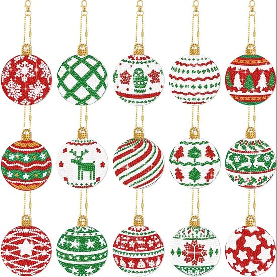 Diamond painting sleutelhanger kerstballen