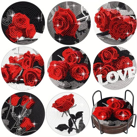 Diamond painting onderzetters rozen