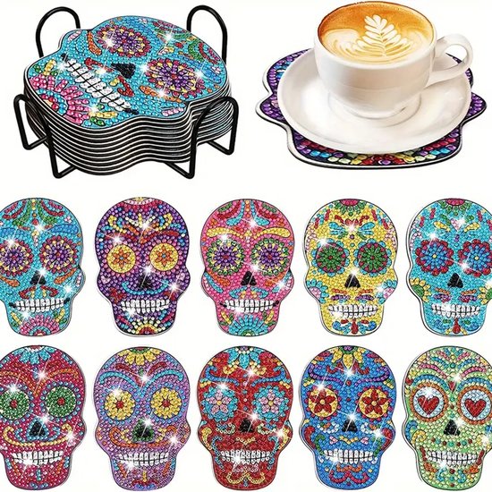Diamond painting onderzetters skulls