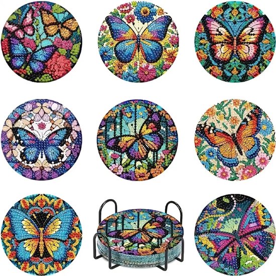 Diamond painting onderzetters vlinders kleurrijk