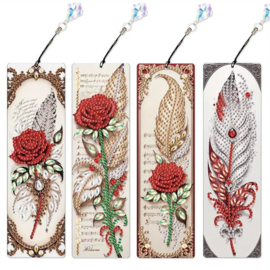 Diamond painting boekenleggers rozen en veren