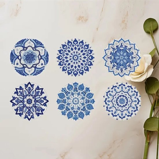 Diamond painting onderzetters mandala blauw