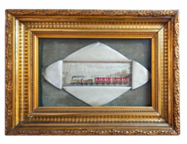 Framed Silk Stevengraph "The Present Time 60 Miles An Hour"