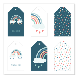 RAINBOW - gift tags blauw (set van 6)