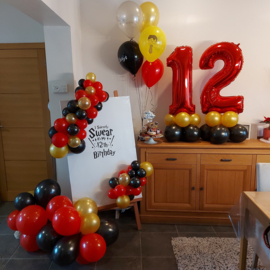 Welkomsbord met afwerking van kleine ballonnen en extra ballonslinger
