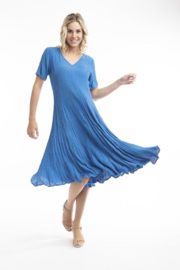 Jurk Essentials Dress Godet Short Sleeve - Nautical Blue (Orientique)