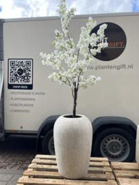 Kunst bloesemboom medium in Travertine pot beige
