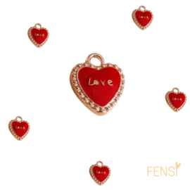 Trendy Bedels Emaille  - sierlijk hart rood - 2 stuks