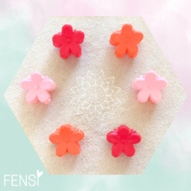 Mini haarklem - flower rood zalm oranje - set van 6