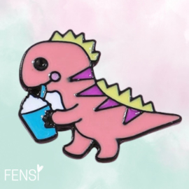 Emaille pins - dino drink - per stuk