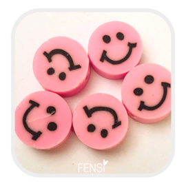 Polymeer kralen - smileys - roze - 5 stuks