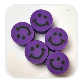 Polymeer kralen - smileys - paars - 5 stuks