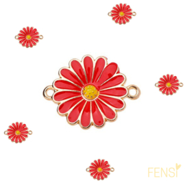 Trendy Bedels Emaille - connector bloem rood - per stuk