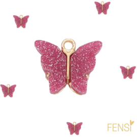 Trendy Bedels Resin - vlinder glitter roze - 4 stuks