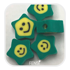 Polymeer kralen - smiley ster groen - 5 stuks