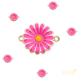 Trendy Bedels Emaille - connector bloem hotpink - per stuk