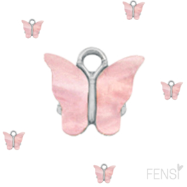 Trendy Bedels Resin - vlinder lichtroze/zilver - 2 stuks