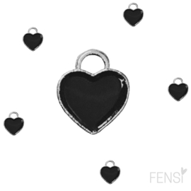 Trendy Bedels Emaille - mini hartje zwart - 10 stuks