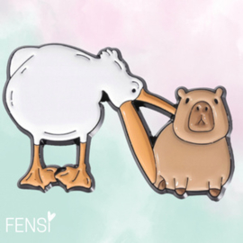 Emaille pins - capybara met pelikaan - per stuk