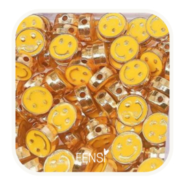 Emaille Beads - smiley face geel - per stuk