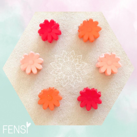 Mini haarklem - daisy zalm rood oranje - set van 6