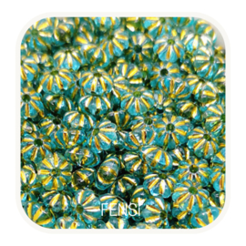 Acryl kralen - spacer bloem aqua/goud - per 10 stuks