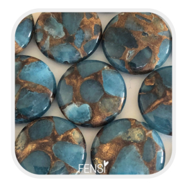 Natuursteen kralen - Blue Resin Sponge Quartz coins - 2 stuks