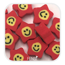 Polymeer kralen - smiley ster rood - 5 stuks