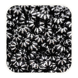 Acryl kralen - spacer bloem zwart/zilver - per 10 stuks