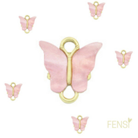 Trendy Bedels Resin - vlinder connector pink/goud - 2 stuks